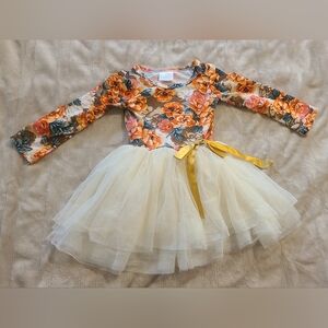 Floral Long Sleeve Baby Dress with Tulle Skirt